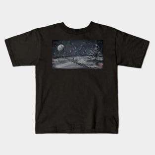 peaceful snowy night chalkboard scene Kids T-Shirt